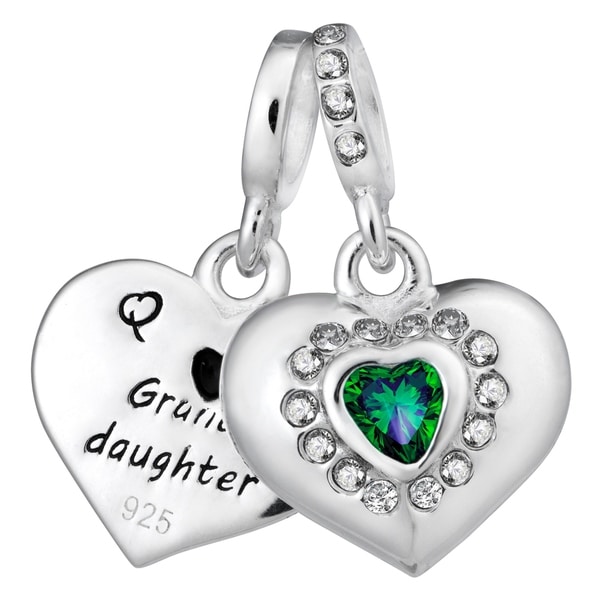 Green Dangle Cz Heart Bead 925 Sterling Silver Charm