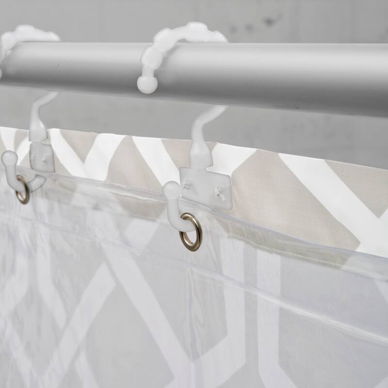 Maytex Celtic Fabric Shower Curtain with Attached Roller Glide Hooks