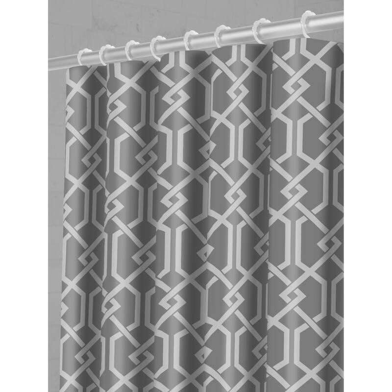 Maytex Celtic Fabric Shower Curtain with Attached Roller Glide Hooks - Charcoal