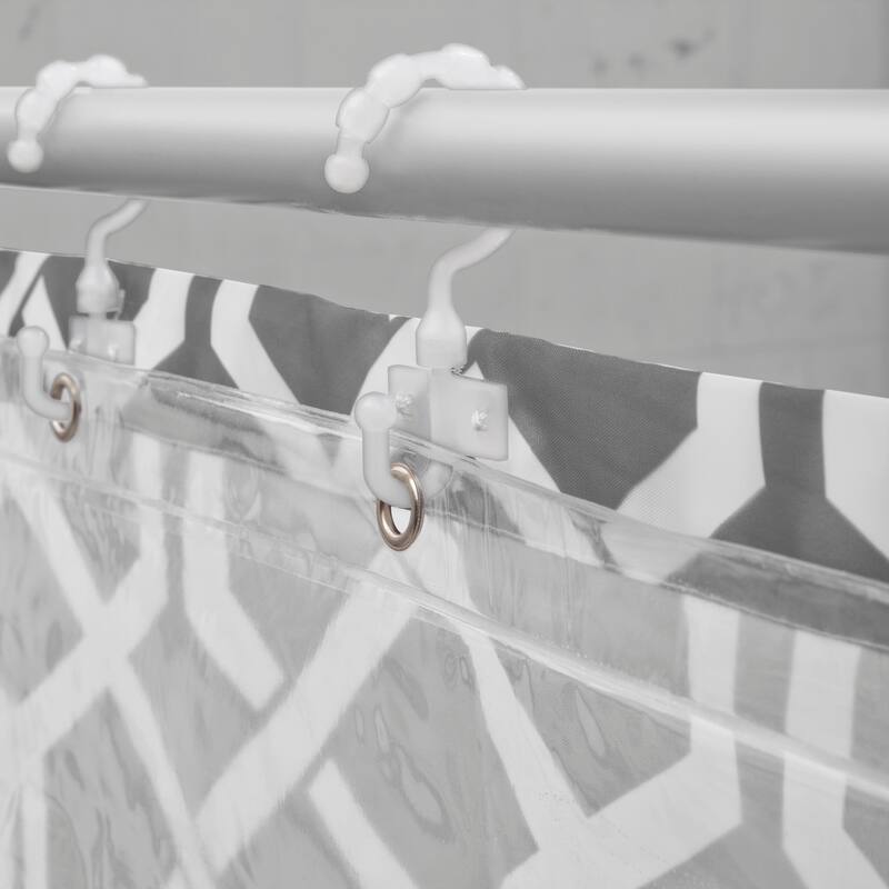 Maytex Celtic Fabric Shower Curtain with Attached Roller Glide Hooks