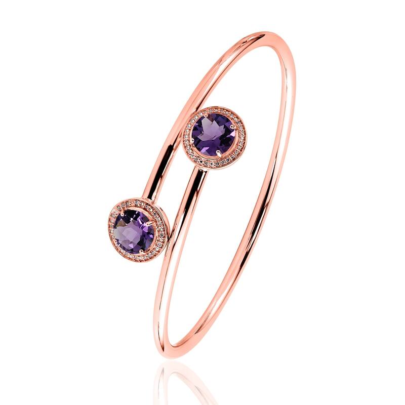 Auriya 3ct Purple Amethyst Gold over Silver Bangle Bracelet with Diamond Accents