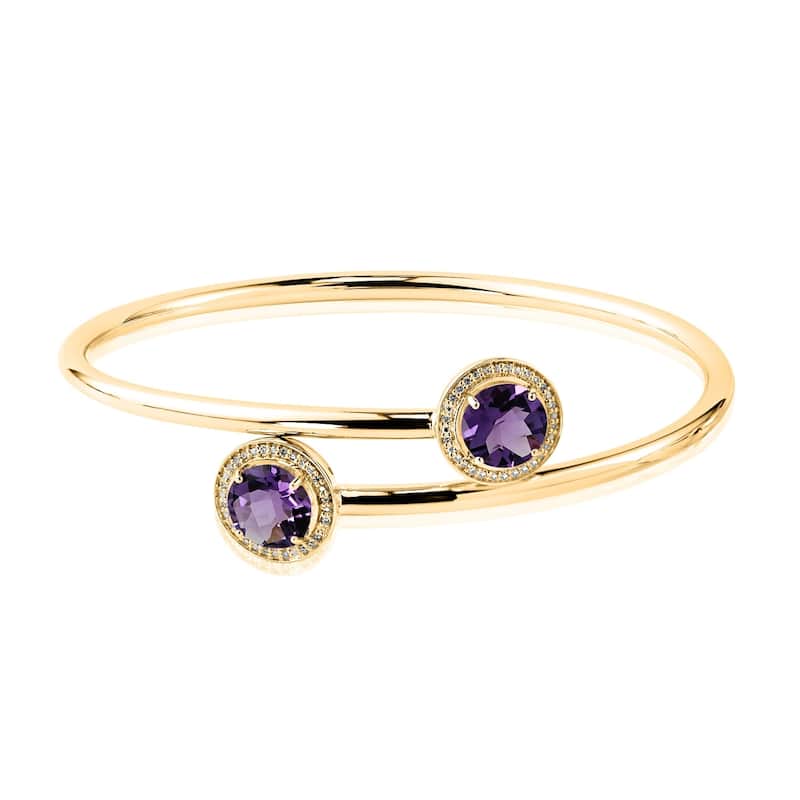 Auriya 3ct Purple Amethyst Gold over Silver Bangle Bracelet with Diamond Accents