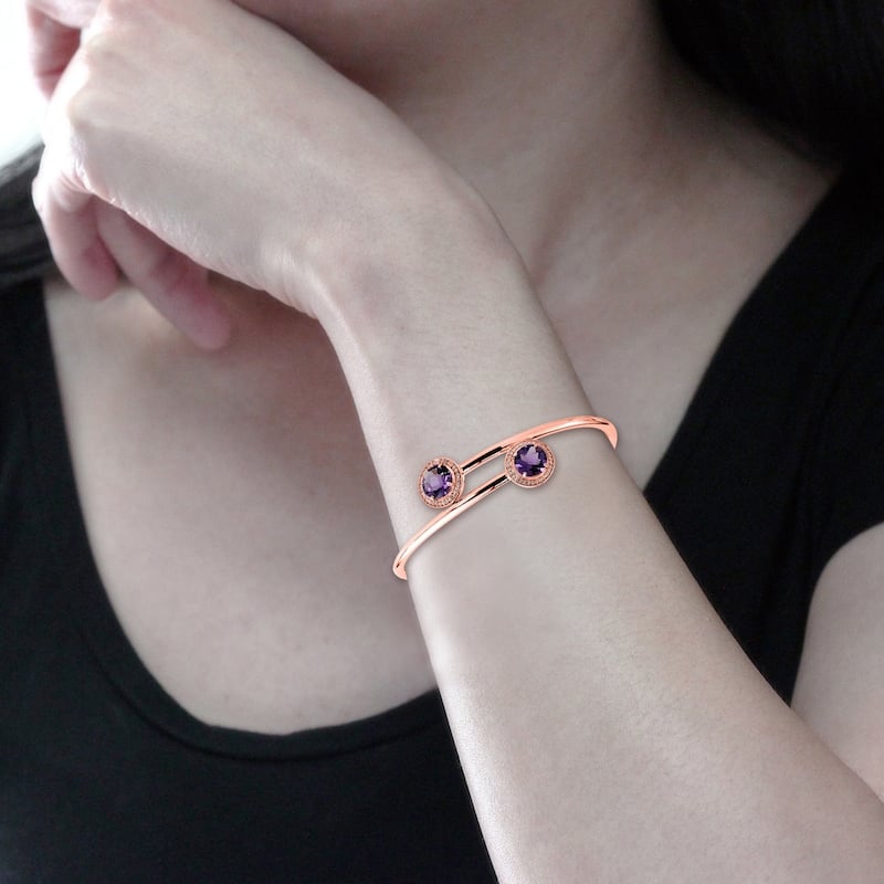 Auriya 3ct Purple Amethyst Gold over Silver Bangle Bracelet with Diamond Accents
