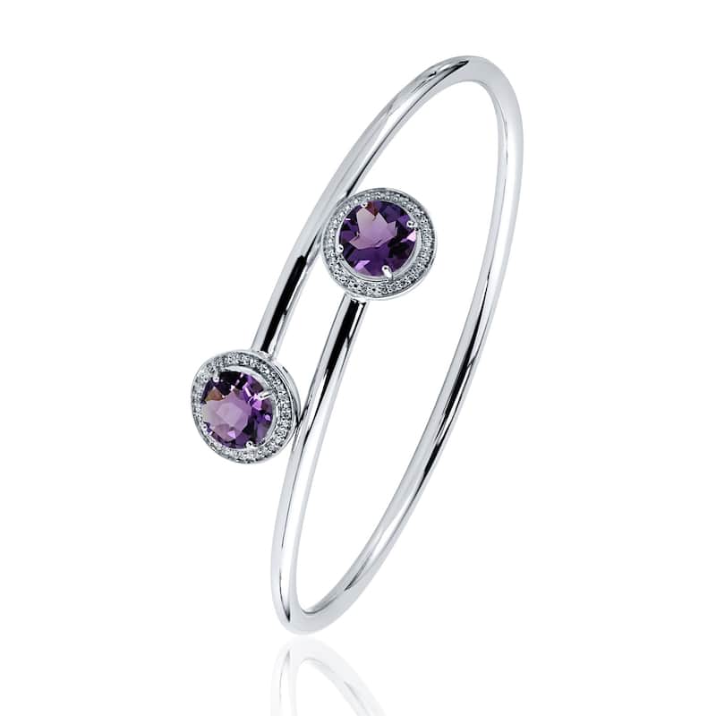 Auriya 3ct Purple Amethyst Gold over Silver Bangle Bracelet with Diamond Accents