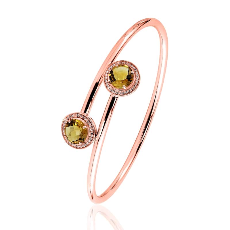 Auriya 3 1/2ct Yellow Citrine Gold over Silver Bangle Bracelet with Diamond Accents