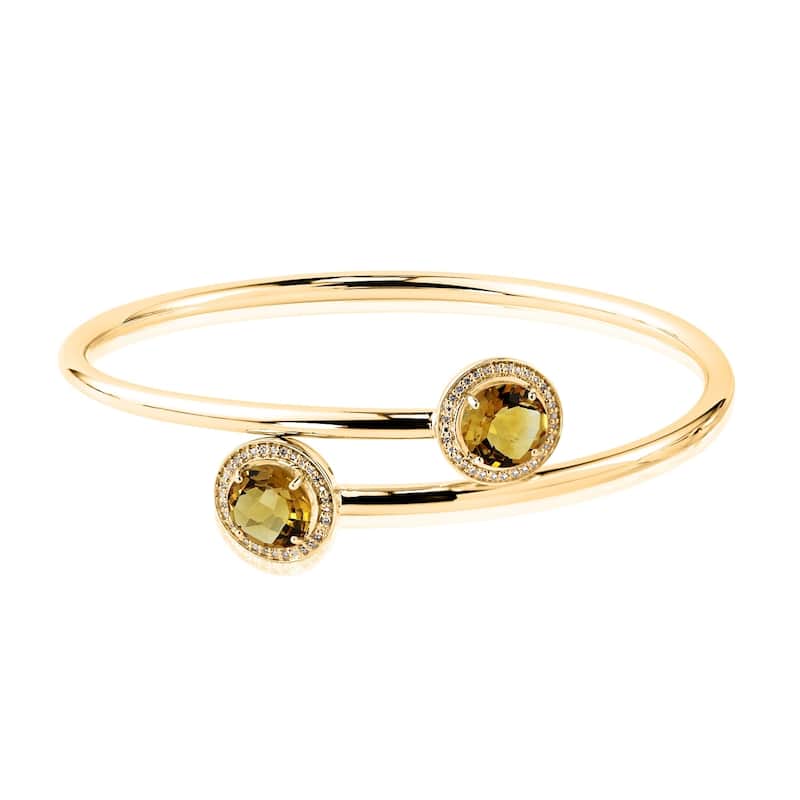 Auriya 3 1/2ct Yellow Citrine Gold over Silver Bangle Bracelet with Diamond Accents
