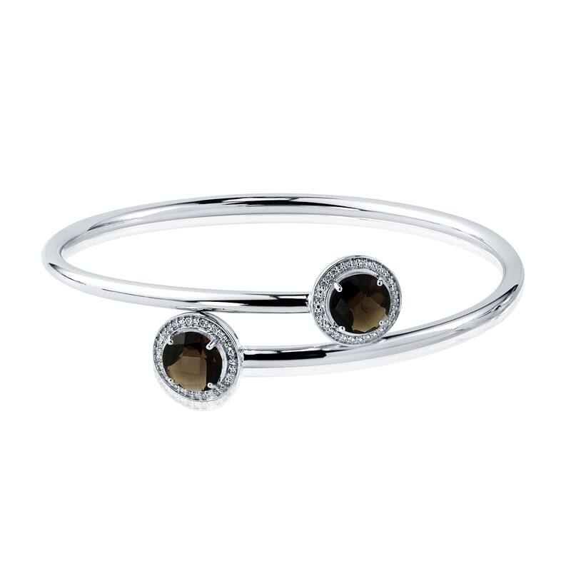 Auriya 4ct Smoky Quartz and Halo Diamond Bypass Bangle Bracelet Gold over Silver