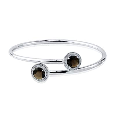 Auriya 4ct Smoky Quartz and Halo Diamond Bypass Bangle Bracelet Gold over Silver