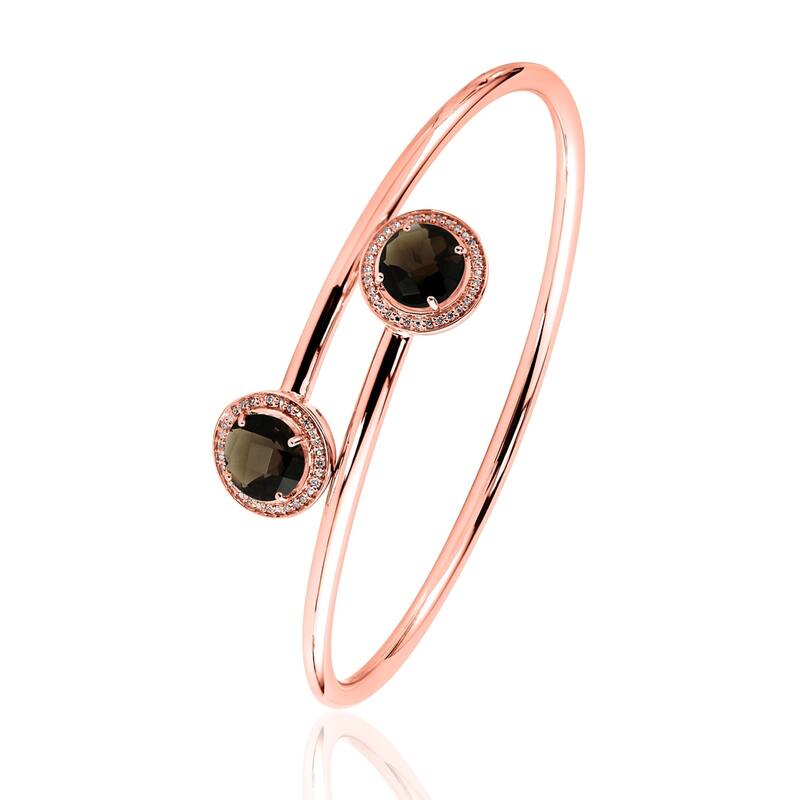 Auriya 4ct Smoky Quartz and Halo Diamond Bypass Bangle Bracelet Gold over Silver