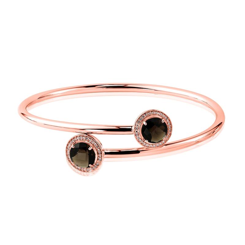 Auriya 4ct Smoky Quartz and Halo Diamond Bypass Bangle Bracelet Gold over Silver