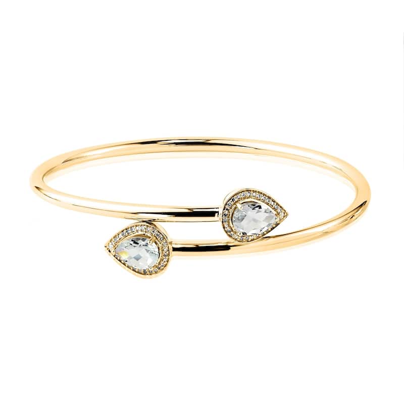 Auriya Gold over Silver 2 1/2ct Auriya Pear-cut White Topaz and Diamond Bypass Bangle Bracelet