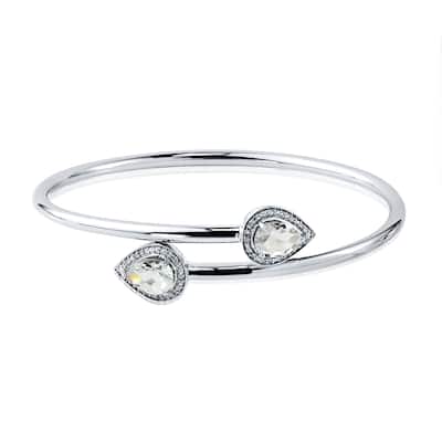 Auriya Gold over Silver 2 1/2ct Auriya Pear-cut White Topaz and Diamond Bypass Bangle Bracelet