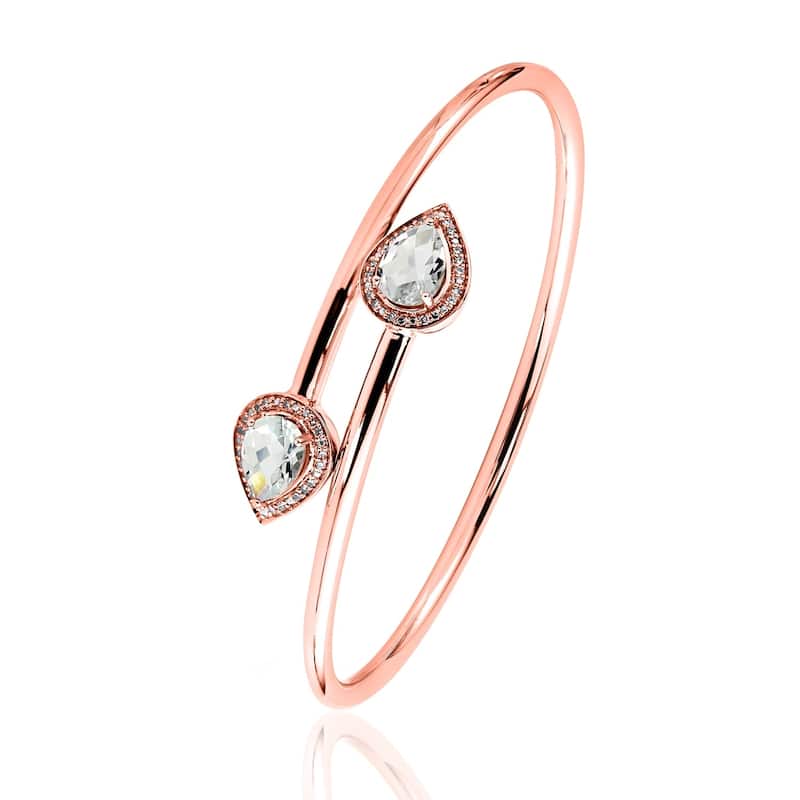 Auriya Gold over Silver 2 1/2ct Auriya Pear-cut White Topaz and Diamond Bypass Bangle Bracelet