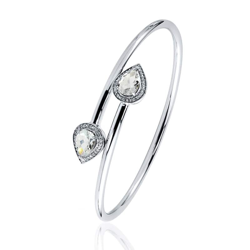 Auriya Gold over Silver 2 1/2ct Auriya Pear-cut White Topaz and Diamond Bypass Bangle Bracelet