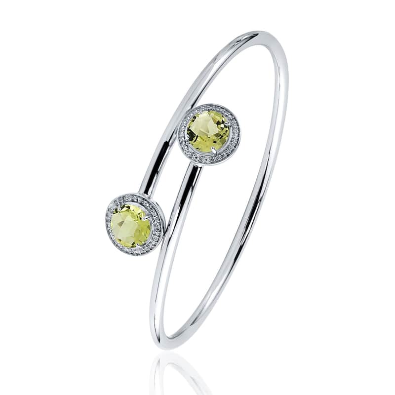 Auriya 3ct Lemon Green Quartz Gold over Silver Bangle Bracelet with Diamond Accents