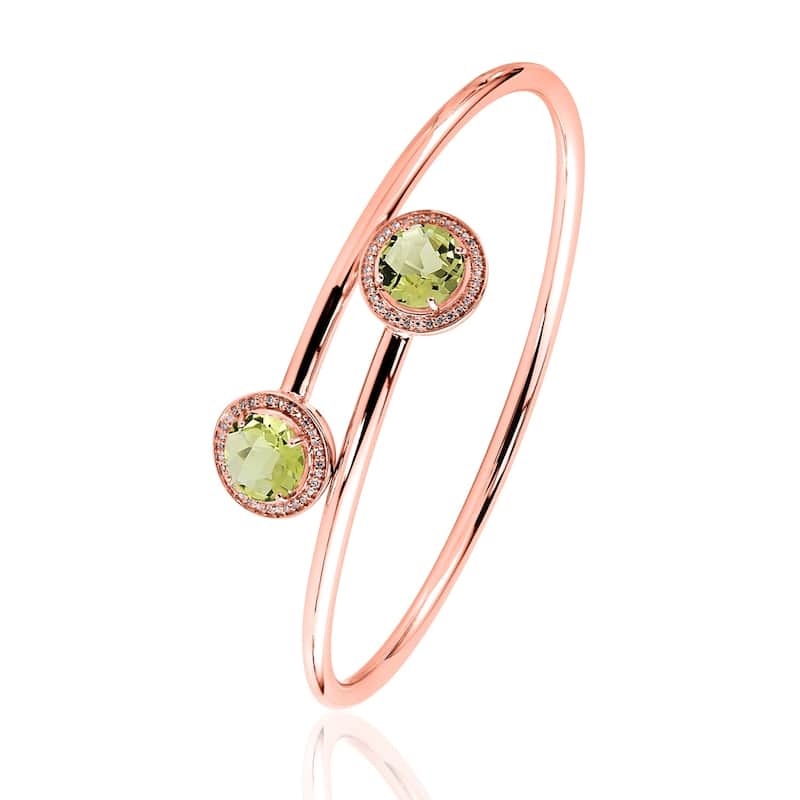 Auriya 3ct Lemon Green Quartz Gold over Silver Bangle Bracelet with Diamond Accents