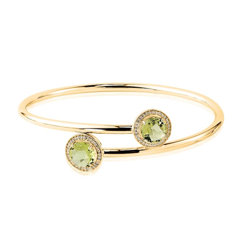 Auriya 3ct Lemon Green Quartz Gold over Silver Bangle Bracelet with Diamond Accents