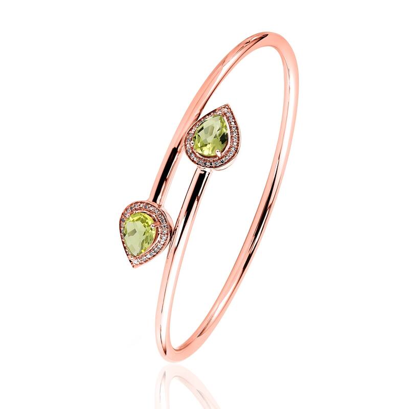 Auriya 1 3/4ct Pear-cut Lemon-Green Quartz Gold over Silver Bangle Bracelet with Diamond Accents