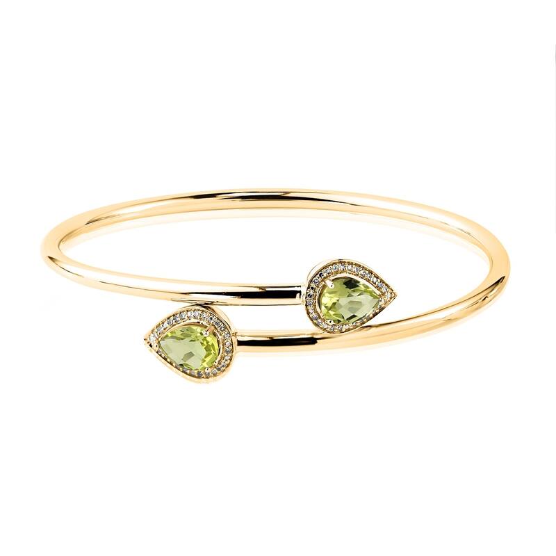 Auriya 1 3/4ct Pear-cut Lemon-Green Quartz Gold over Silver Bangle Bracelet with Diamond Accents