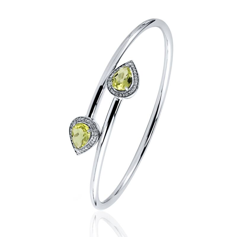 Auriya 1 3/4ct Pear-cut Lemon-Green Quartz Gold over Silver Bangle Bracelet with Diamond Accents