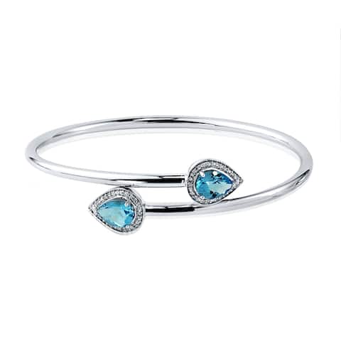 Auriya 2 1/2ct Pear-Shaped Swiss-Blue Topaz Gold over Silver Bangle Bracelet with Diamond Accents