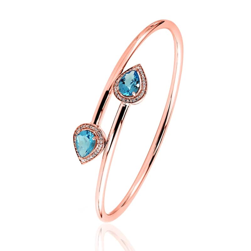Auriya 2 1/2ct Pear-Shaped Swiss-Blue Topaz Gold over Silver Bangle Bracelet with Diamond Accents