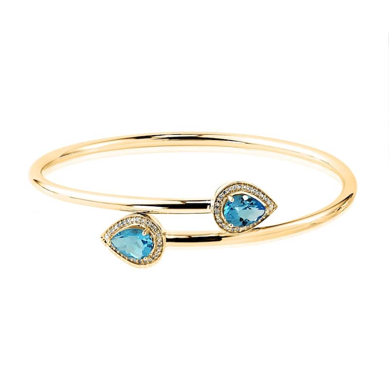 Auriya 2 1/2ct Pear-Shaped Swiss-Blue Topaz Gold over Silver Bangle Bracelet with Diamond Accents
