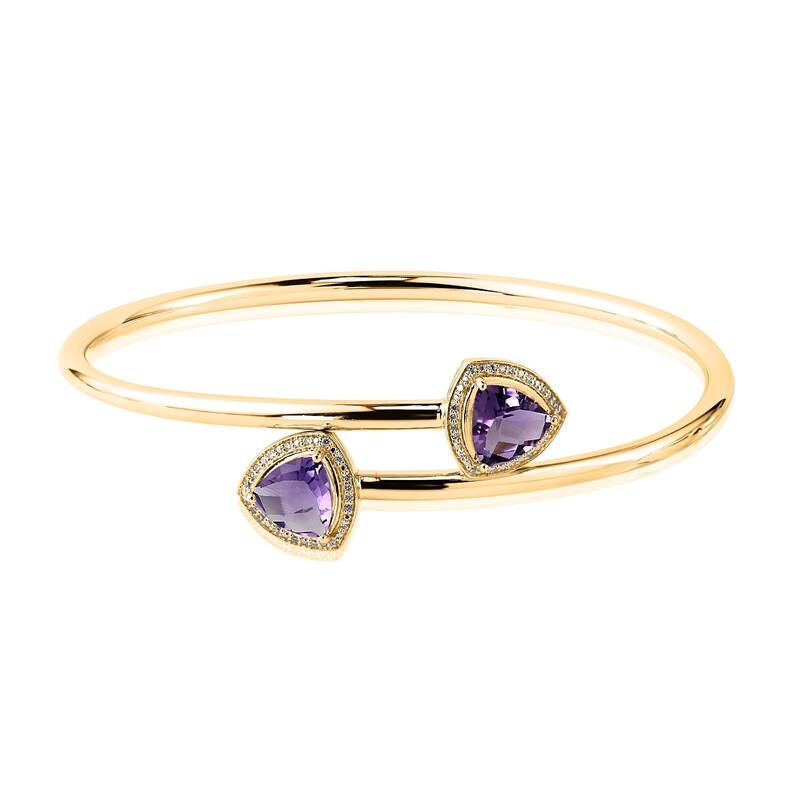 Auriya Gold over Silver 3ct Trillion-Cut Purple Amethyst and Halo Diamond Stackable Bypass Bangle Bracelet