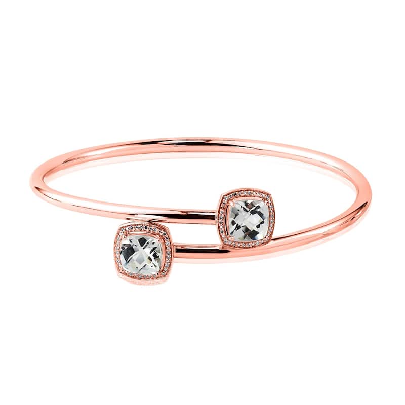Auriya 5ct Cushion-Cut White Topaz Gold over Silver Bangle Bracelet with Diamond Accents