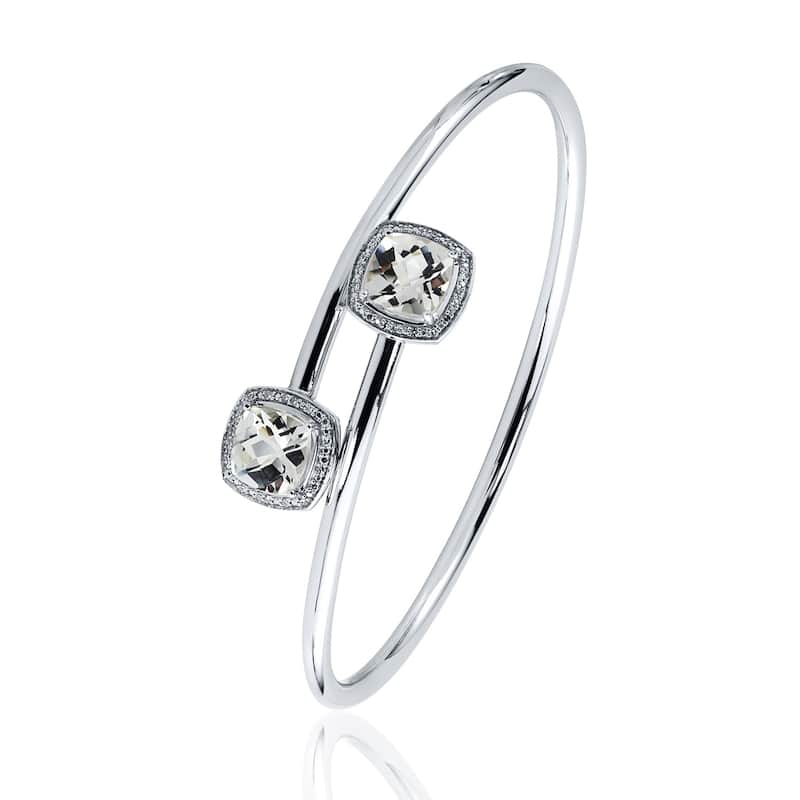 Auriya 5ct Cushion-Cut White Topaz Gold over Silver Bangle Bracelet with Diamond Accents