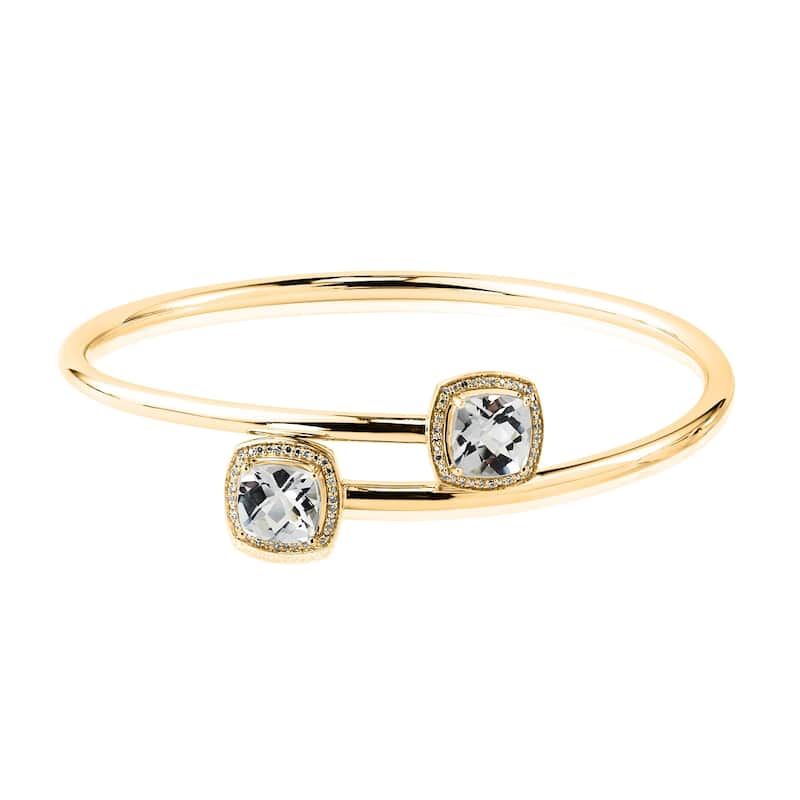 Auriya 5ct Cushion-Cut White Topaz Gold over Silver Bangle Bracelet with Diamond Accents