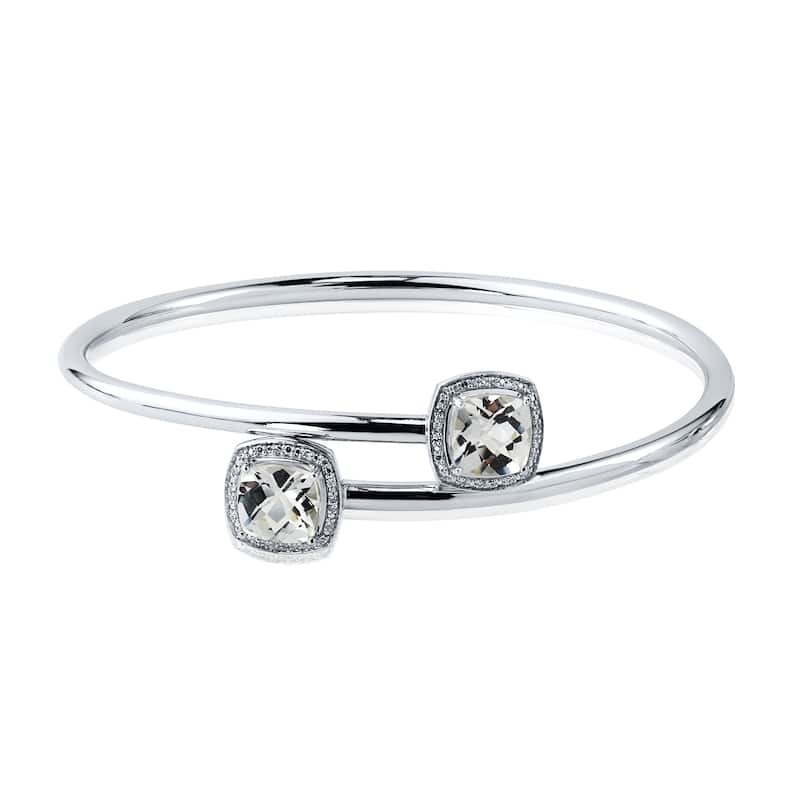 Auriya 5ct Cushion-Cut White Topaz Gold over Silver Bangle Bracelet with Diamond Accents