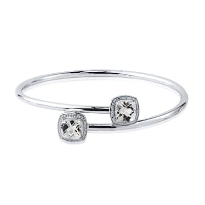 Auriya 5ct Cushion-Cut White Topaz Gold over Silver Bangle Bracelet with Diamond Accents