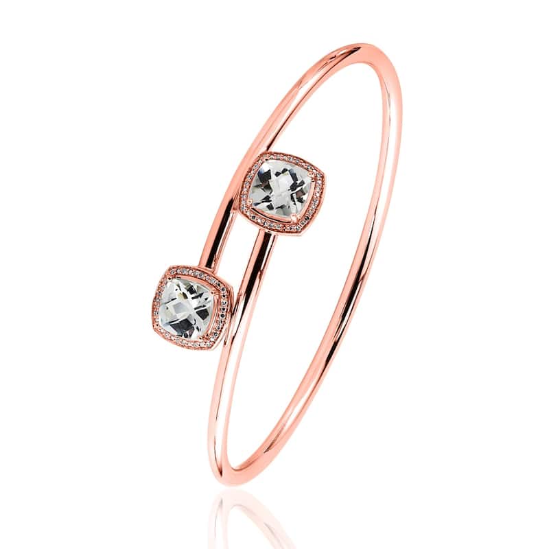 Auriya 5ct Cushion-Cut White Topaz Gold over Silver Bangle Bracelet with Diamond Accents