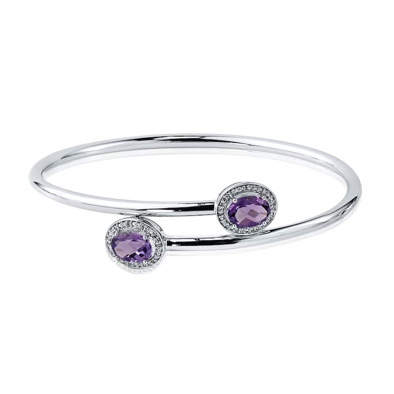 Auriya 2ct Oval Purple Amethyst Gold over Silver Bangle Bracelet with Diamond Accents