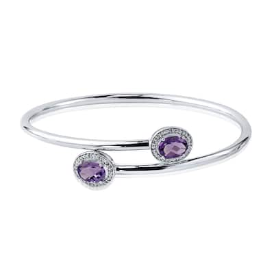Auriya 2ct Oval Purple Amethyst Gold over Silver Bangle Bracelet with Diamond Accents