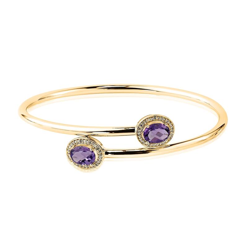 Auriya 2ct Oval Purple Amethyst Gold over Silver Bangle Bracelet with Diamond Accents