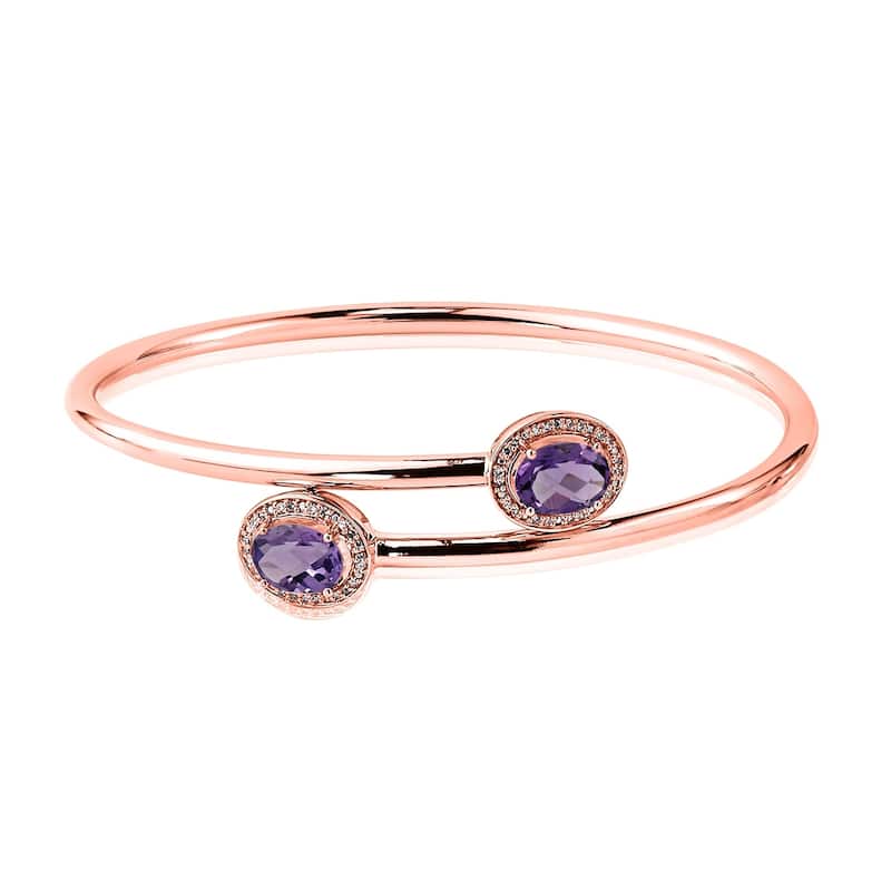 Auriya 2ct Oval Purple Amethyst Gold over Silver Bangle Bracelet with Diamond Accents