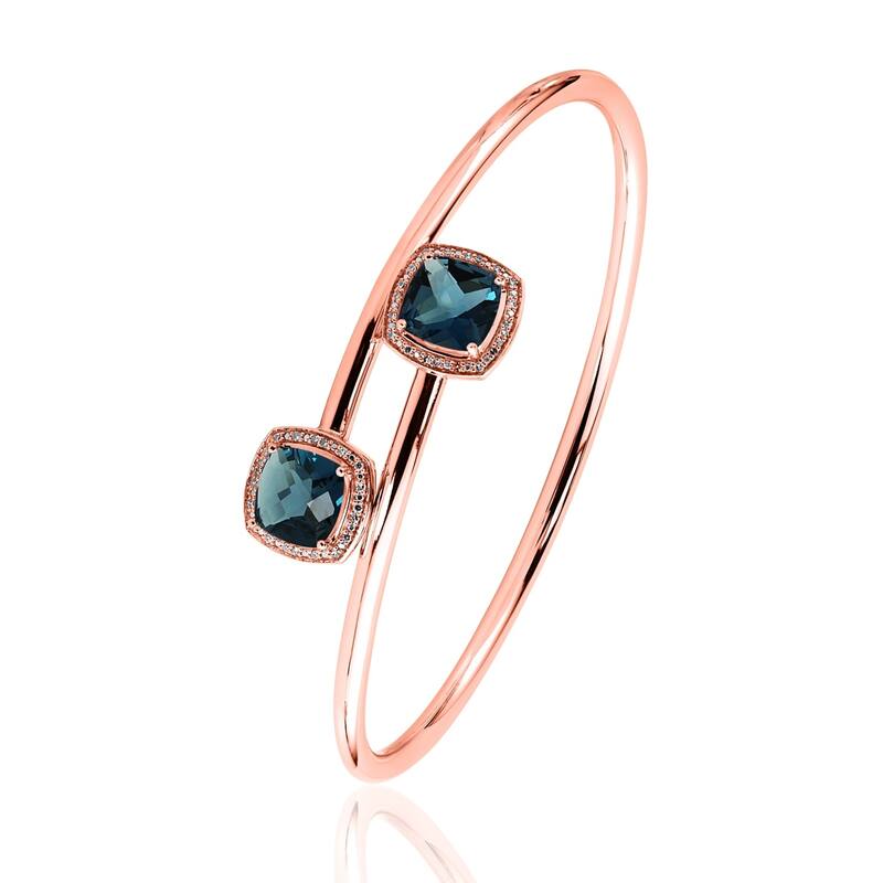 Auriya 4ct Cushion-Cut London-Blue Topaz Gold over Silver Bangle Bracelet with Diamond Accents