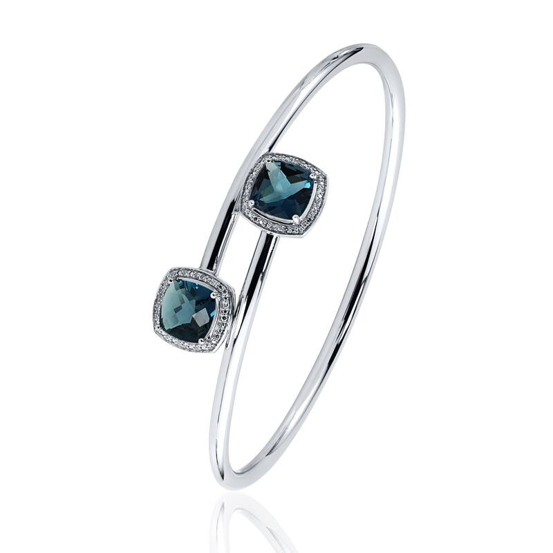 Auriya 4ct Cushion-Cut London-Blue Topaz Gold over Silver Bangle Bracelet with Diamond Accents