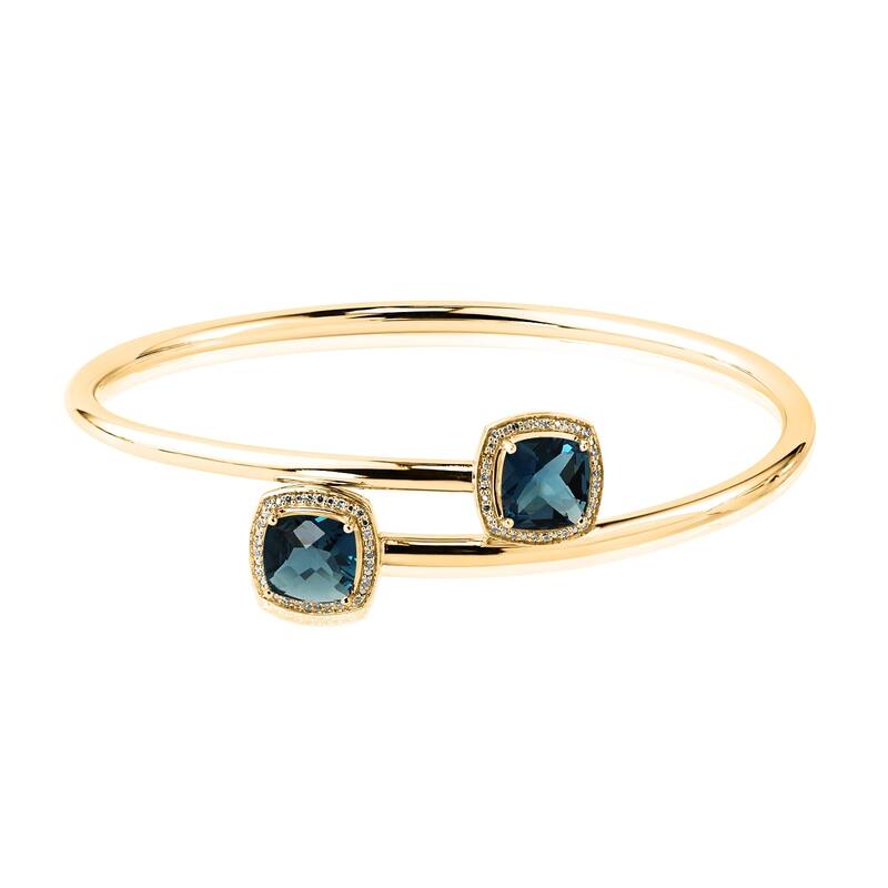 Auriya 4ct Cushion-Cut London-Blue Topaz Gold over Silver Bangle Bracelet with Diamond Accents