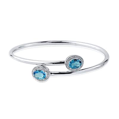Auriya 2 1/2ct Oval Swiss-Blue Topaz Gold over Silver Bangle Bracelet with Diamond Accents