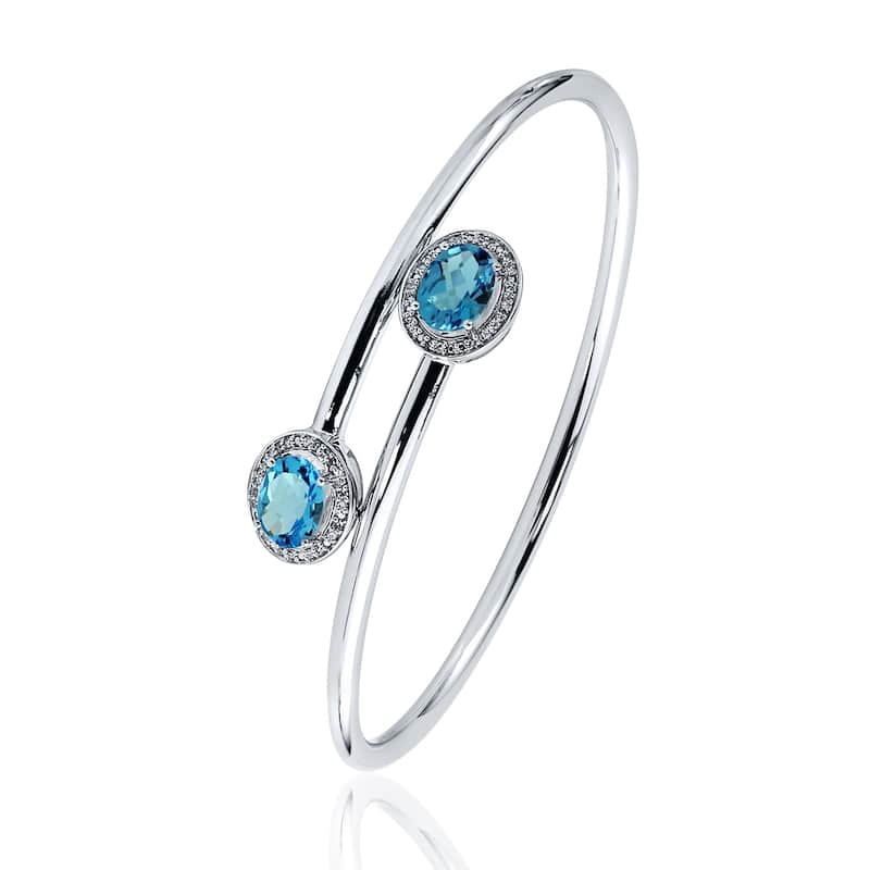 Auriya 2 1/2ct Oval Swiss-Blue Topaz Gold over Silver Bangle Bracelet with Diamond Accents