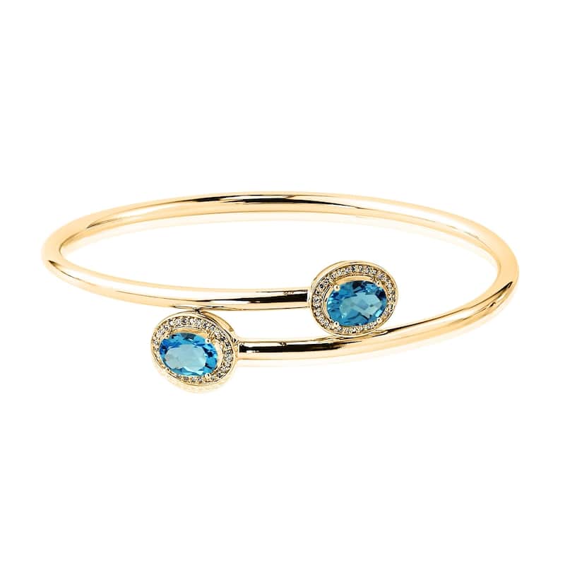 Auriya 2 1/2ct Oval Swiss-Blue Topaz Gold over Silver Bangle Bracelet with Diamond Accents
