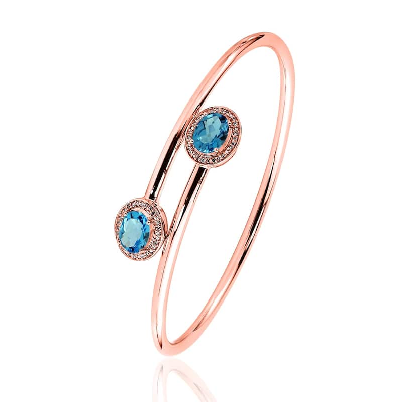 Auriya 2 1/2ct Oval Swiss-Blue Topaz Gold over Silver Bangle Bracelet with Diamond Accents
