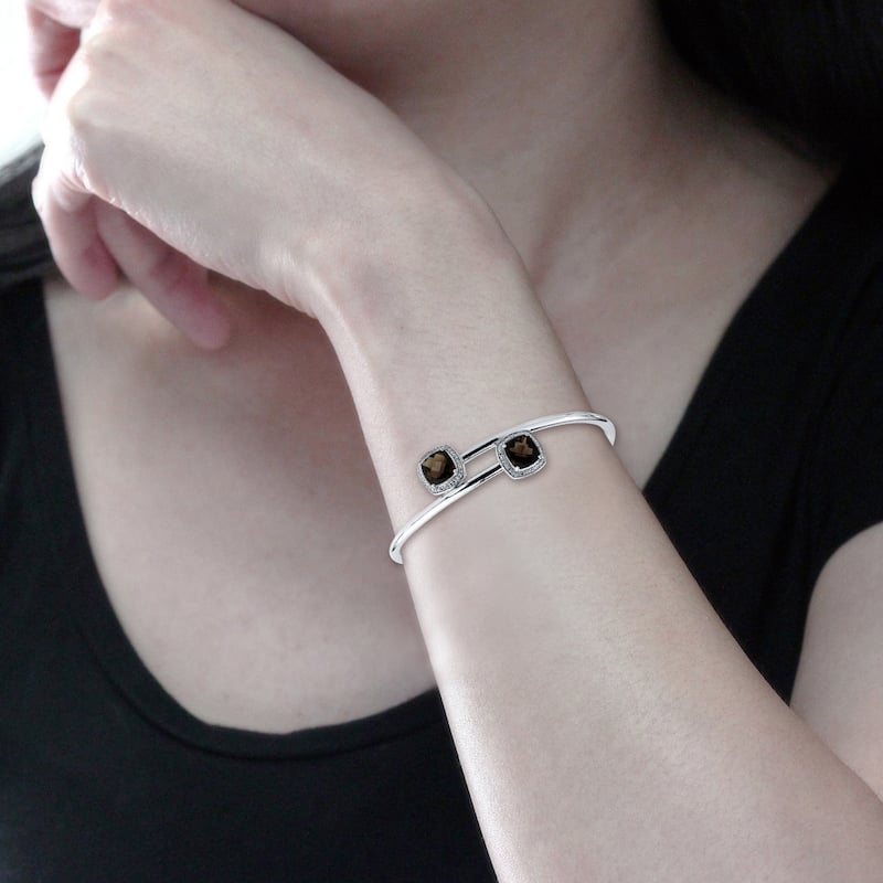 Auriya 5ct Cushion-Cut Smoky Quartz Gold over Silver Bangle Bracelet with Diamond Accents