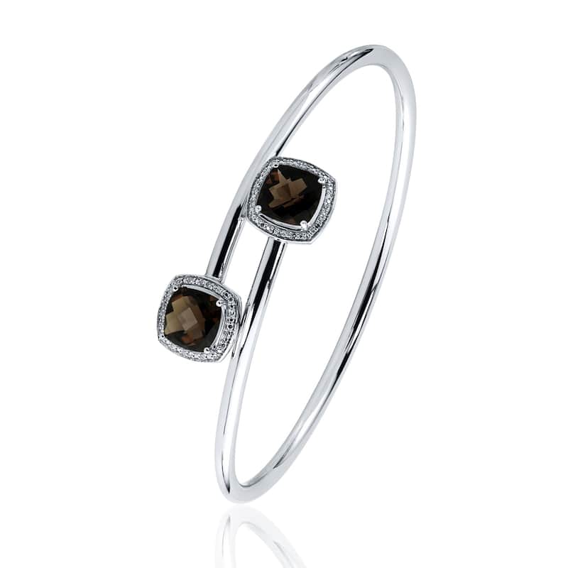 Auriya 5ct Cushion-Cut Smoky Quartz Gold over Silver Bangle Bracelet with Diamond Accents