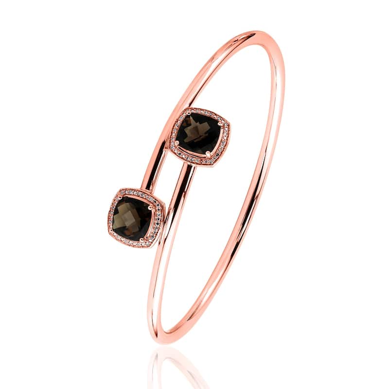 Auriya 5ct Cushion-Cut Smoky Quartz Gold over Silver Bangle Bracelet with Diamond Accents