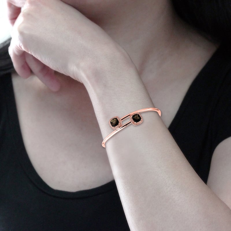 Auriya 5ct Cushion-Cut Smoky Quartz Gold over Silver Bangle Bracelet with Diamond Accents