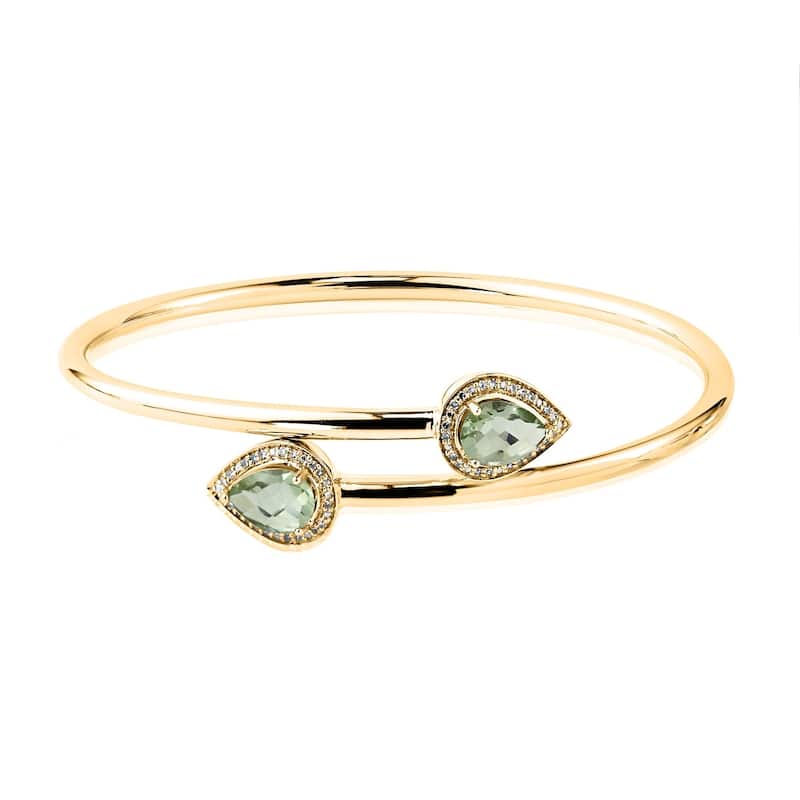 Auriya 1 1/2ct Pear-cut Green Amethyst Gold over Silver Bangle Bracelet with Diamond Accents